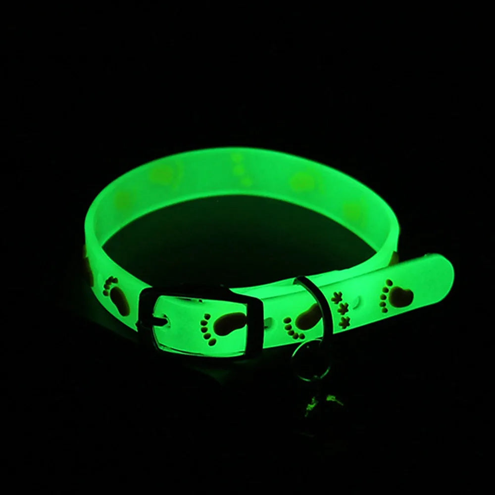 Luminous Cat Collar with Bell — Fluorescent Silicone, Anti-Loss