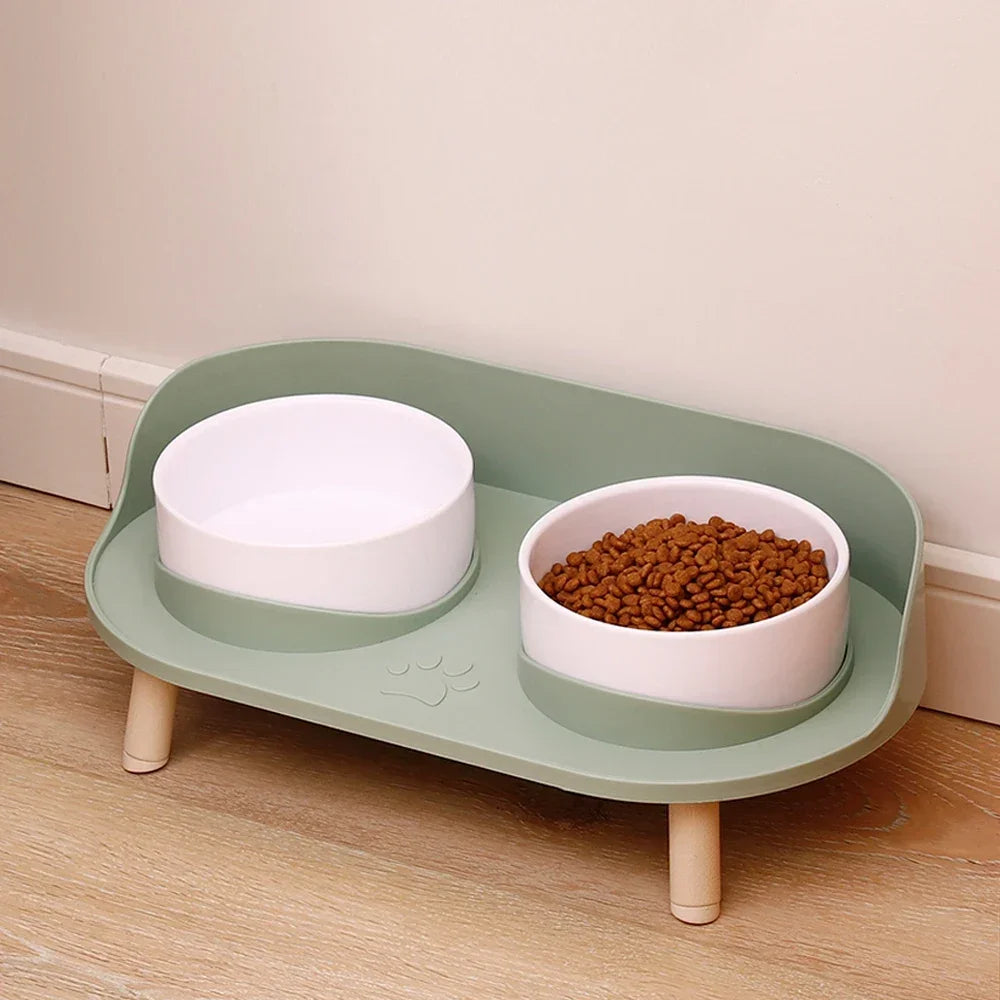 Cat Double Bowl Elevated Feeder – Adjustable Height Pet Feeding Station