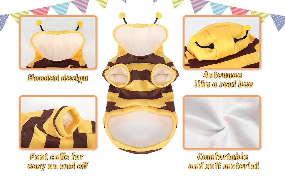 Funny Cat Costume Hoodie – Striped Bee Outfit for Cats (Easter, Halloween, Parties)