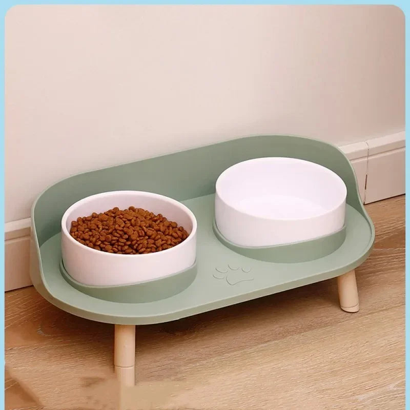 cat double bowl elevated feeder green base iso
