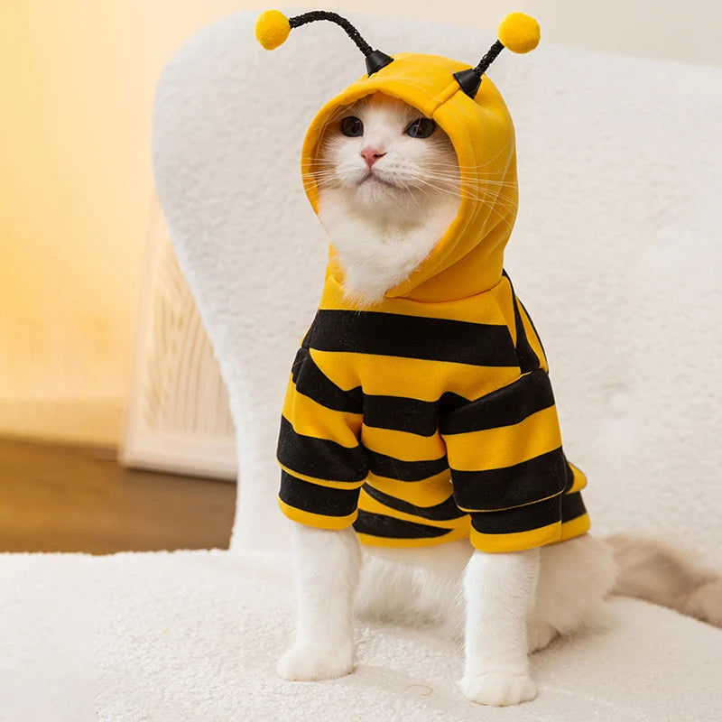 Funny Cat Costume Hoodie – Striped Bee Outfit for Cats (Easter, Halloween, Parties)