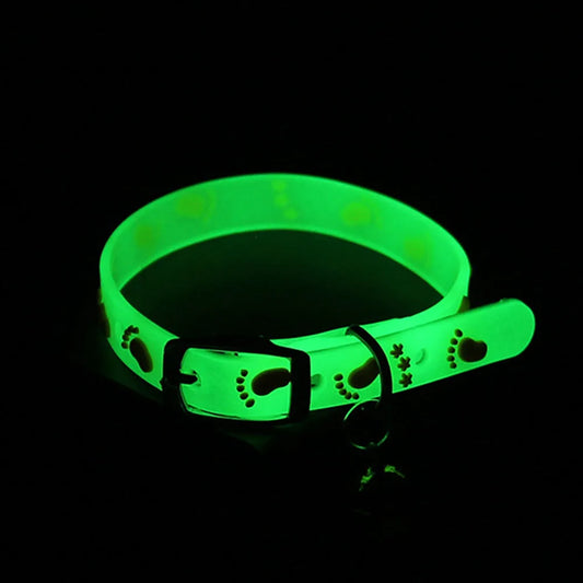 Luminous Cat Collar with Bell — Fluorescent Silicone, Anti-Loss