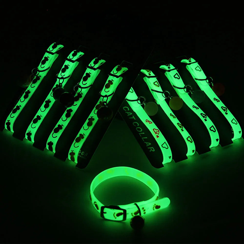 Luminous Cat Collar with Bell — Fluorescent Silicone, Anti-Loss