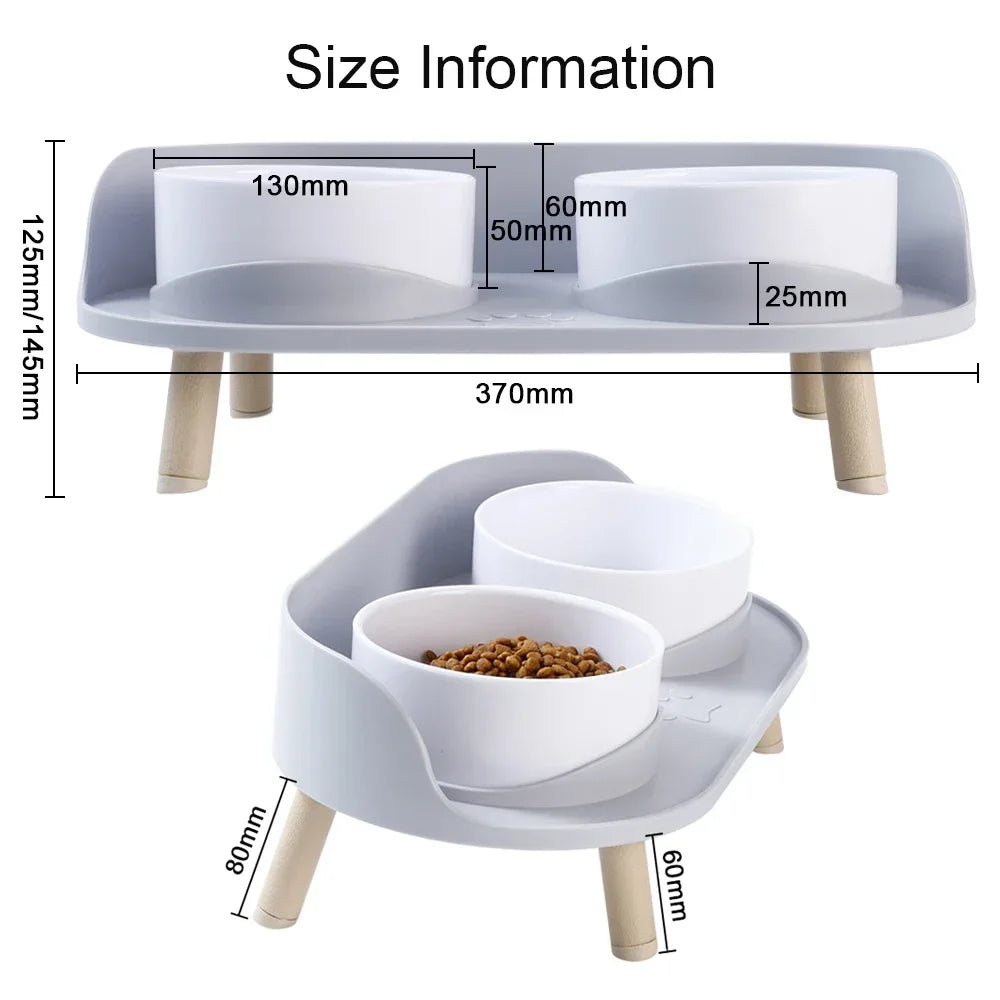Cat Double Bowl Elevated Feeder – Adjustable Height Pet Feeding Station