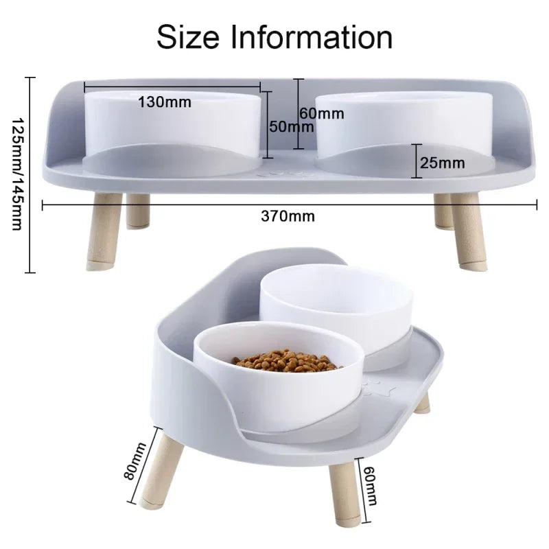Cat Double Bowl Elevated Feeder – Adjustable Height Pet Feeding Station