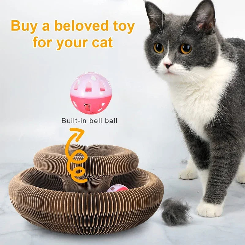 Interactive Cat Scratcher Toy – Foldable Corrugated Paper Board with Bell Ball