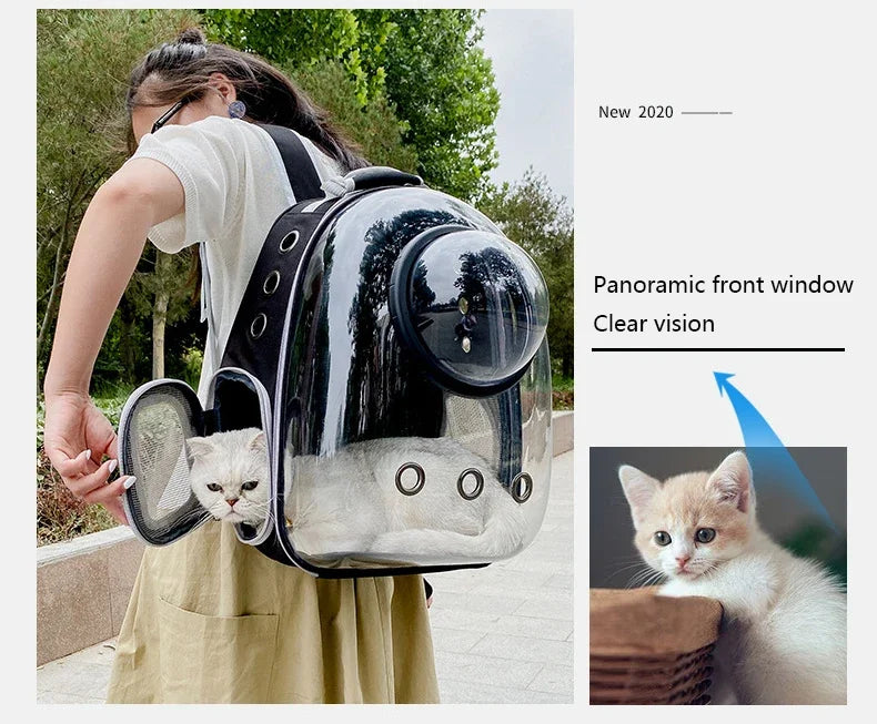 Transparent Cat Backpack Carrier – Breathable Travel Pet Bag with Bubble Window