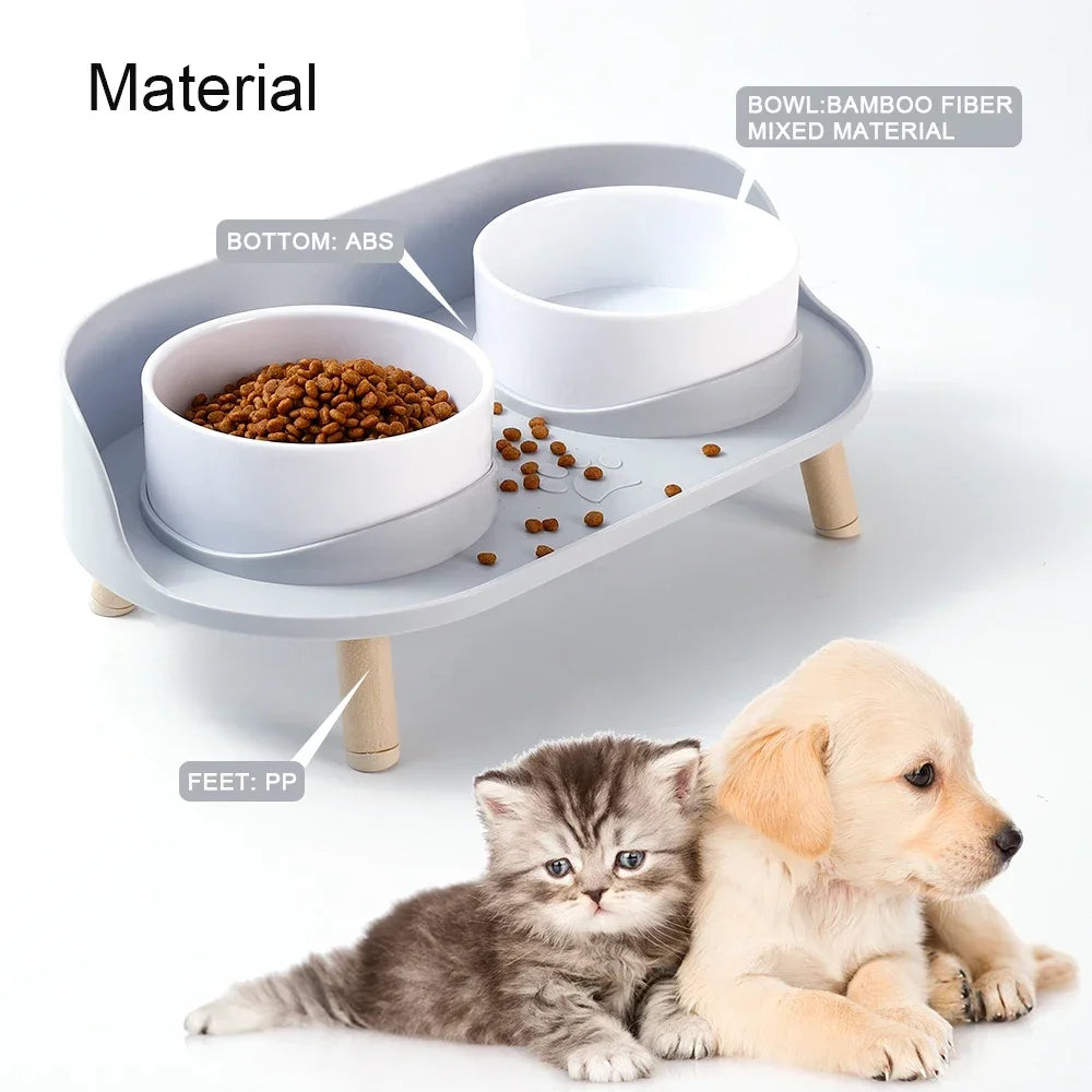 Cat Double Bowl Elevated Feeder – Adjustable Height Pet Feeding Station