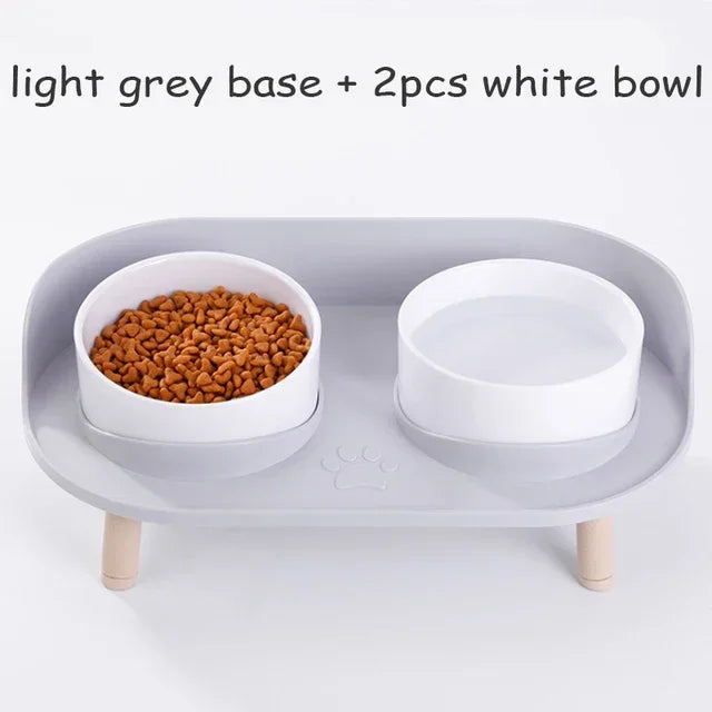 cat double bowl elevated feeder grey base