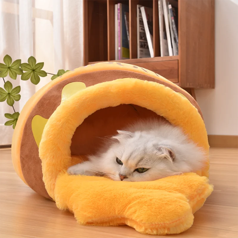 cute cat bed autumn winter yellow